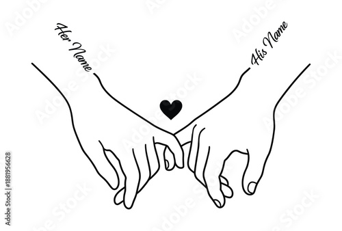 Minimalist Couple Hand Holding Line Art with Heart