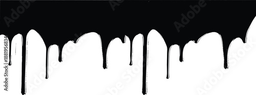 White dripping paint border on black background. Abstract liquid drip edge with bold high contrast and grunge style. Modern ink splash design for posters and banners. 