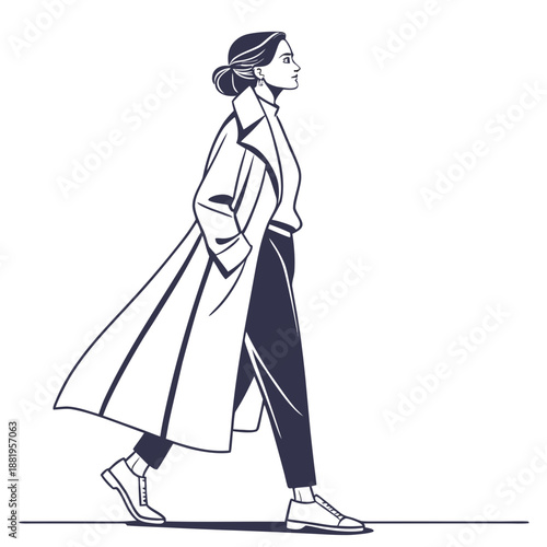 Elegant Woman Wearing Long Stylish Coat, Modern Minimalist Winter Fashion Vector Illustration