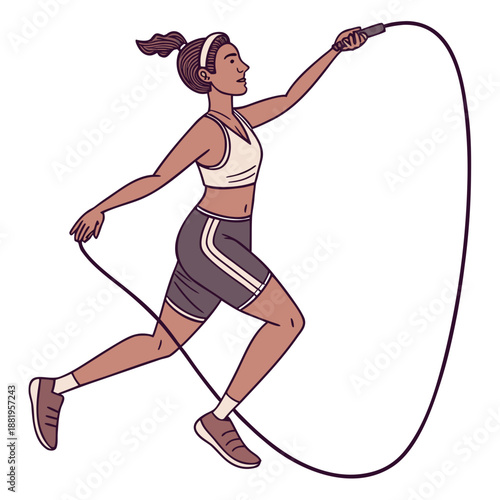 Woman Jumping Rope for Fitness Workout, Dynamic Sporty Movement Vector Illustration