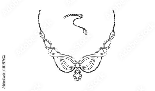 Elegant necklace line art vector illustration with luxury jewelry design