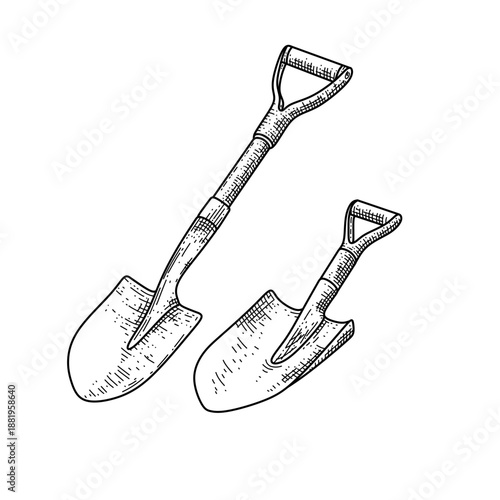 hand drawn shovel set line art vector illustration