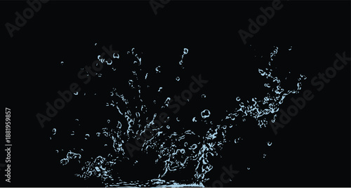 Blue water splash on dark black background. High speed liquid motion with glowing droplets and dramatic contrast. Fresh dynamic splash effect for modern design and visuals. 