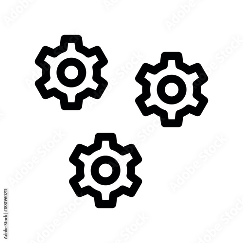 Three Bold Line Gear Icons Arranged in Cluster