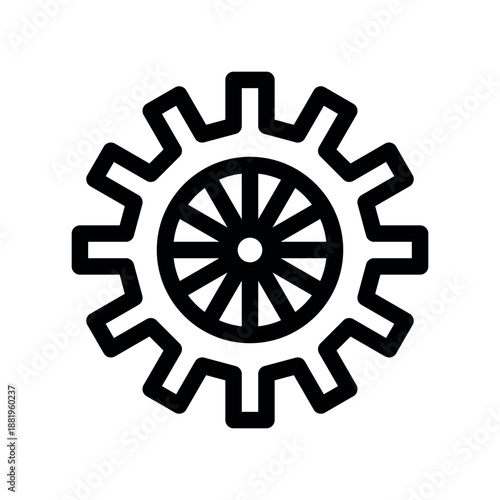 Detailed Line Icon of Gear with Multi Spoked Center Hub
