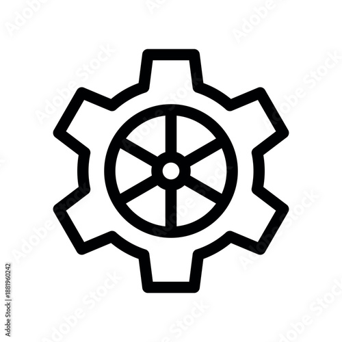 Bold Line Gear Icon with Spoked Center Wheel