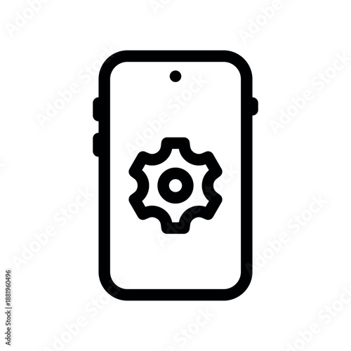 Bold Line Icon of Smartphone with Central Gear Symbol