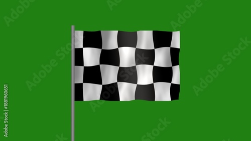 Race flag, Race Pole flag on Green screen, Race flag waving in the wind isolated on Green Background.