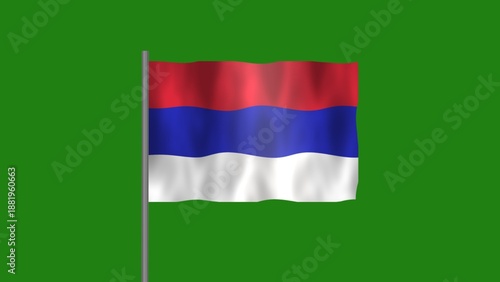 Flag of Republica Srpska, Pole flag of Republica Srpska on Green screen chroma key, Republica Srpska flag waving in the wind isolated on Green Background.