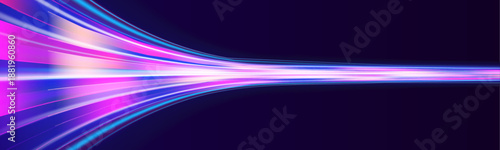 Abstract glowing neon lines pulse across darkness. Flowing motion enhances depth, intensity, and futuristic mood. Perfect for digital technology background designs vector