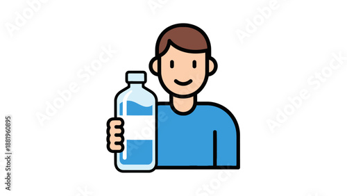 Illustration of a man holding a bottle of water, promoting hydration and healthy lifestyle choices