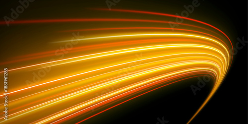 Radiant orange speed track emits warm neon light, flowing acceleration streaks, and polished motion dynamics. Vector
