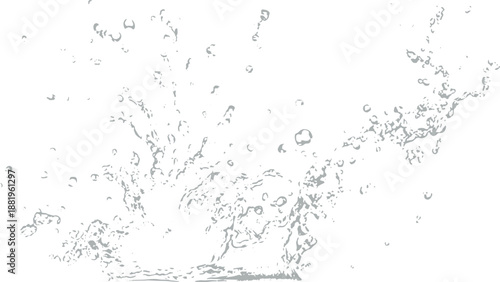 Clear water splash isolated on white background. High speed liquid motion with droplets and dynamic flow. Fresh transparent splash effect for clean design and concepts.