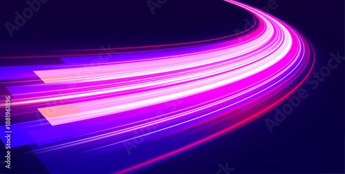 Futuristic neon ribbons twist with smooth motion. Bright glowing trails suggest speed, clarity, and tech energy. Designed for abstract high-tech visual concepts vector