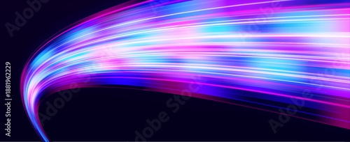 Abstract glowing lines pulse through deep darkness. Neon motion creates intensity, depth, and digital atmosphere. Perfect for futuristic tech design backgrounds vector