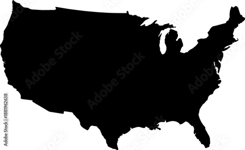 Black silhouette map of the united states of america on white background continental usa