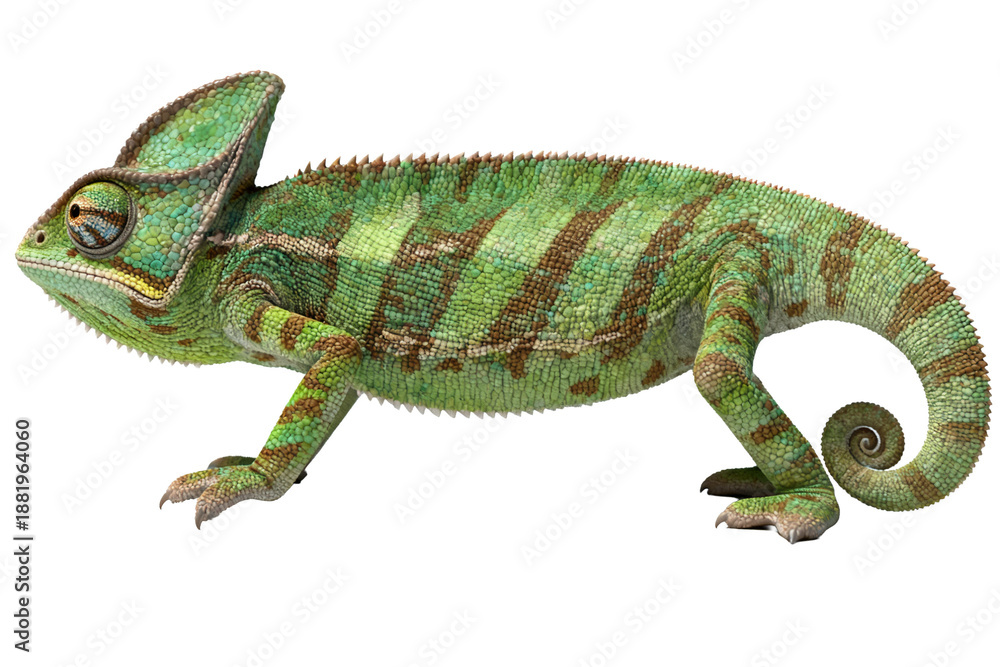 Obraz premium Green Chameleon with Brown Stripes Closeup