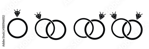 Wedding rings icon set. Marriage symbol. Engagement ceremony illustration isolated. Pair of rings icon isolated. Eps 10