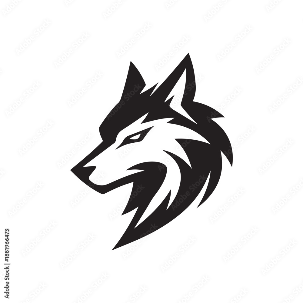 Obraz premium Black Wolf Head Logo Design - Fierce Animal Mascot Graphic.