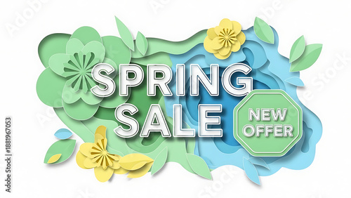 Spring Sale Paper Cut Floral Background Advertising Design