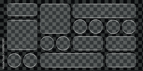 Set of 3d crystal glass shape, transparent geometric pattern symbol or hologram icon - heart, star, cloud, arrow, shield and speech bubble with holographic rainbow texture and iridescent glitter light