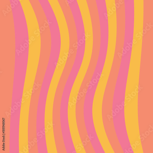Wavy vertical stripes in warm shades of orange and pink creating a flowing rhythmic pattern
