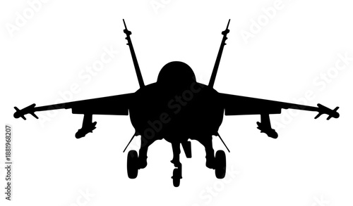 Military aircraft silhouette, silhouette of a military aircraft on white background