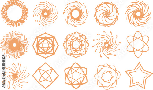 Collection of abstract spiral and geometric line art designs