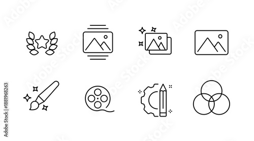 Minimalist creative design icons set featuring art, media, and editing tools