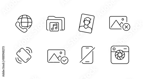 Minimalist icon set featuring media, communication, and photography symbols