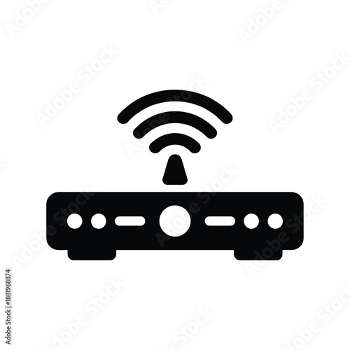 a simple black and white icon depicting a wireless router device