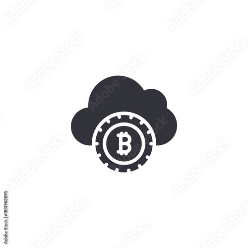 Cloud with Bitcoin symbol icon representing cloud mining service, online crypto storage, blockchain technology infrastructure, and digital asset backup.