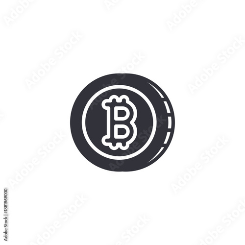 Bitcoin coin icon with layered circular design representing decentralized digital currency, blockchain transaction system, and cryptocurrency trading asset.