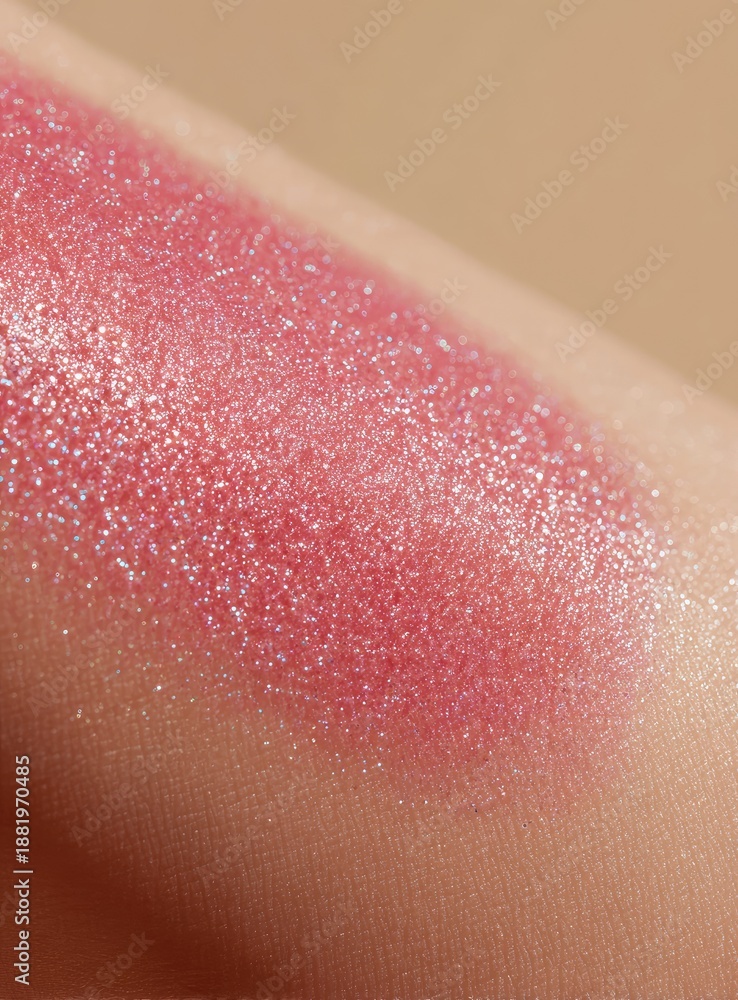 Fototapeta premium Shimmering pink cosmetic swatch on light skin