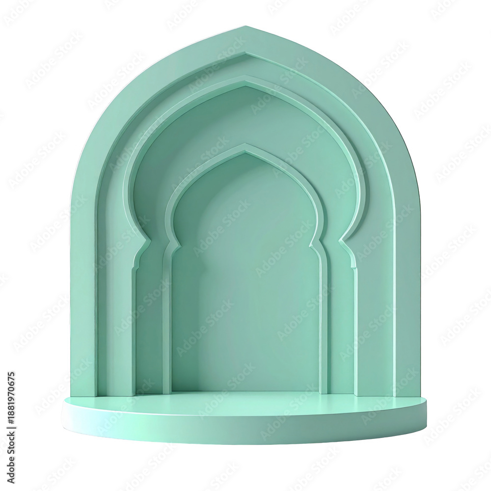 Fototapeta premium Mint Green Islamic Archway Design On Transparent Background