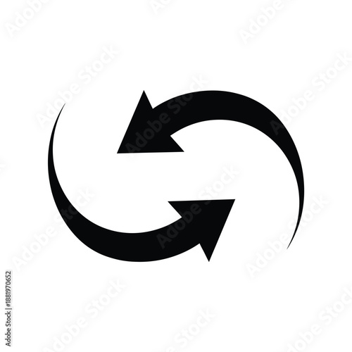 a simple black circular arrow symbol rotating clockwise on white background