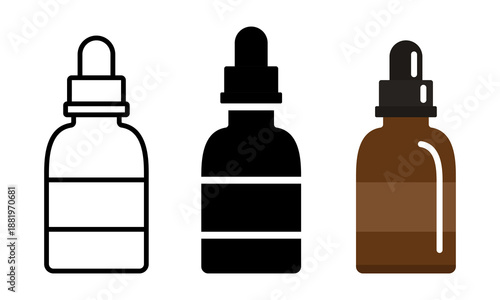 Facial serum bottle. Set of flat vector icons.