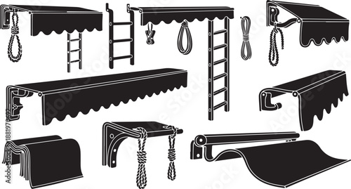 Various types of playground equipment for kids to play