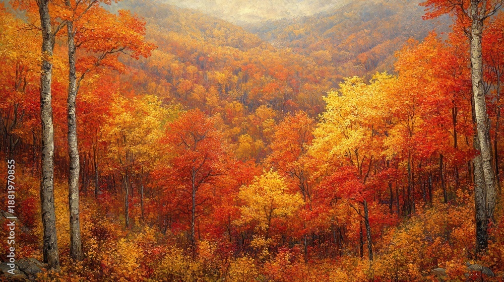 Fototapeta premium Autumnal mountain vista, vibrant foliage