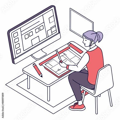 Professional Woman Interior Designer Planning a Room Layout Architecture and Home Decor Concept Vector