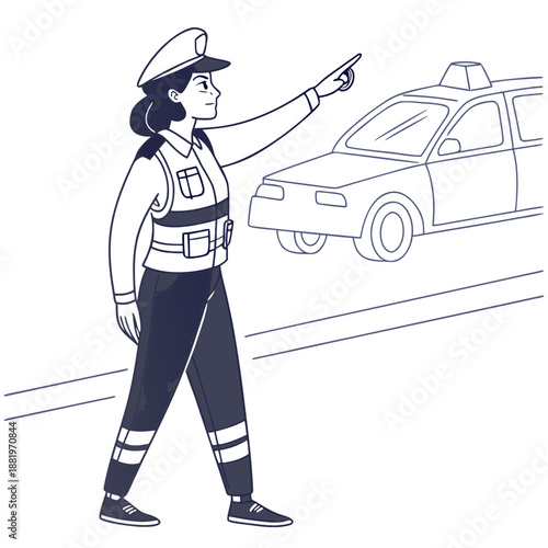 Female Police Officer Directing Traffic for Safety and Law Enforcement Concept Vector Illustration