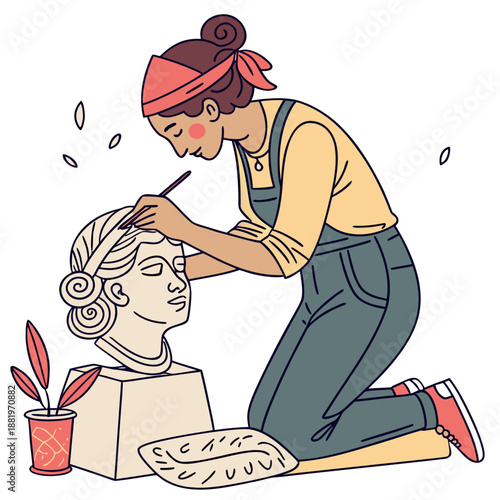 Creative Female Sculptor Shaping Clay in an Artistic Workshop Crafting Pottery Vector Illustration