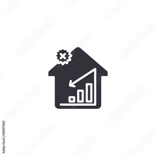 House with gear and growth chart icon symbolizing property management services, real estate analytics, and investment optimization.