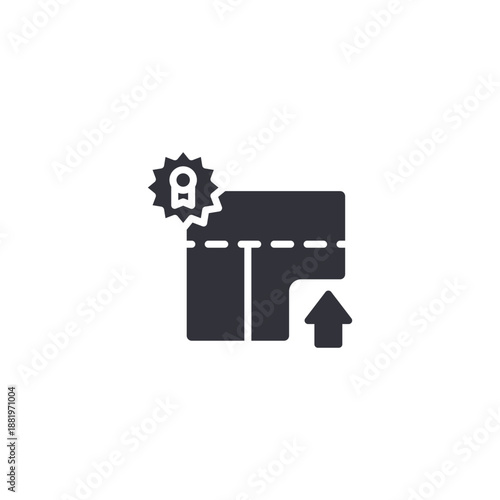 Industrial building with gear and arrow icon representing commercial property development, construction planning, and real estate management.