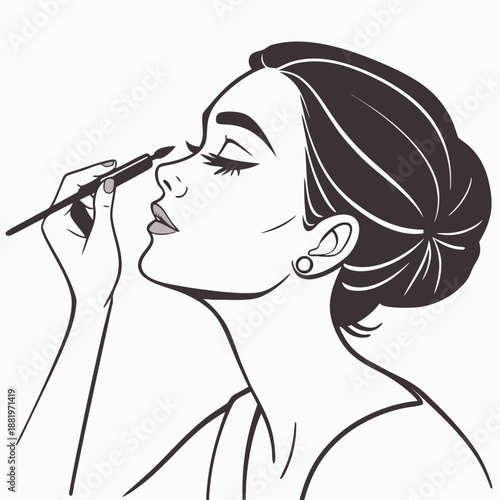Woman Applying Eyeliner in Mirror Makeup and Beauty Routine Vector Illustration