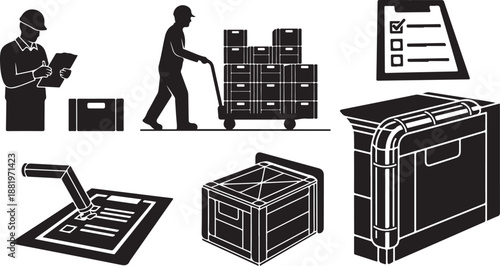Warehouse Workers Handling Boxes and Inventory Management Process