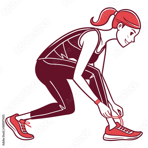 Female Athlete Tying Shoelaces Before Running Fitness and Sport Vector Illustration