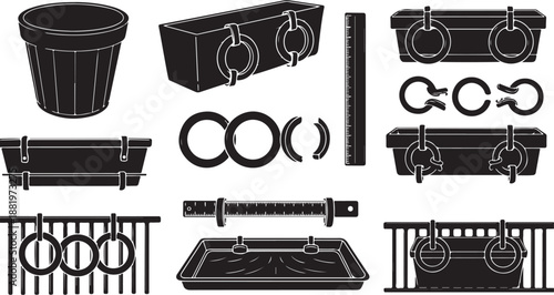 Black and white illustration of medieval prison chain accessories