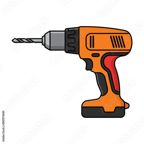 Orange cordless drill with red handle and black accents  isolated on white background icon