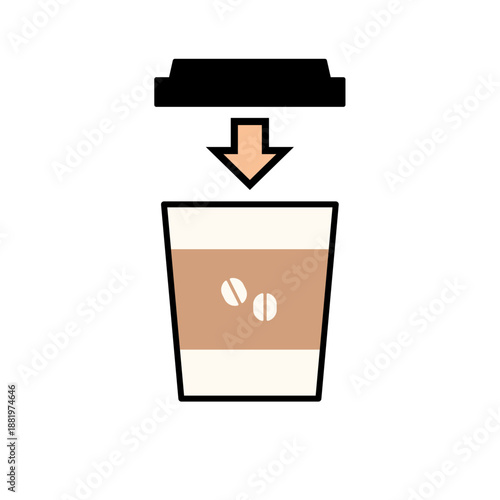 紙コップにフタを閉めるアイコン（カラー）